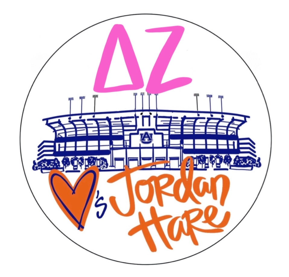 AUBURN DELTA ZETA LOVES JORDAN HARE STADIUM BUTTON