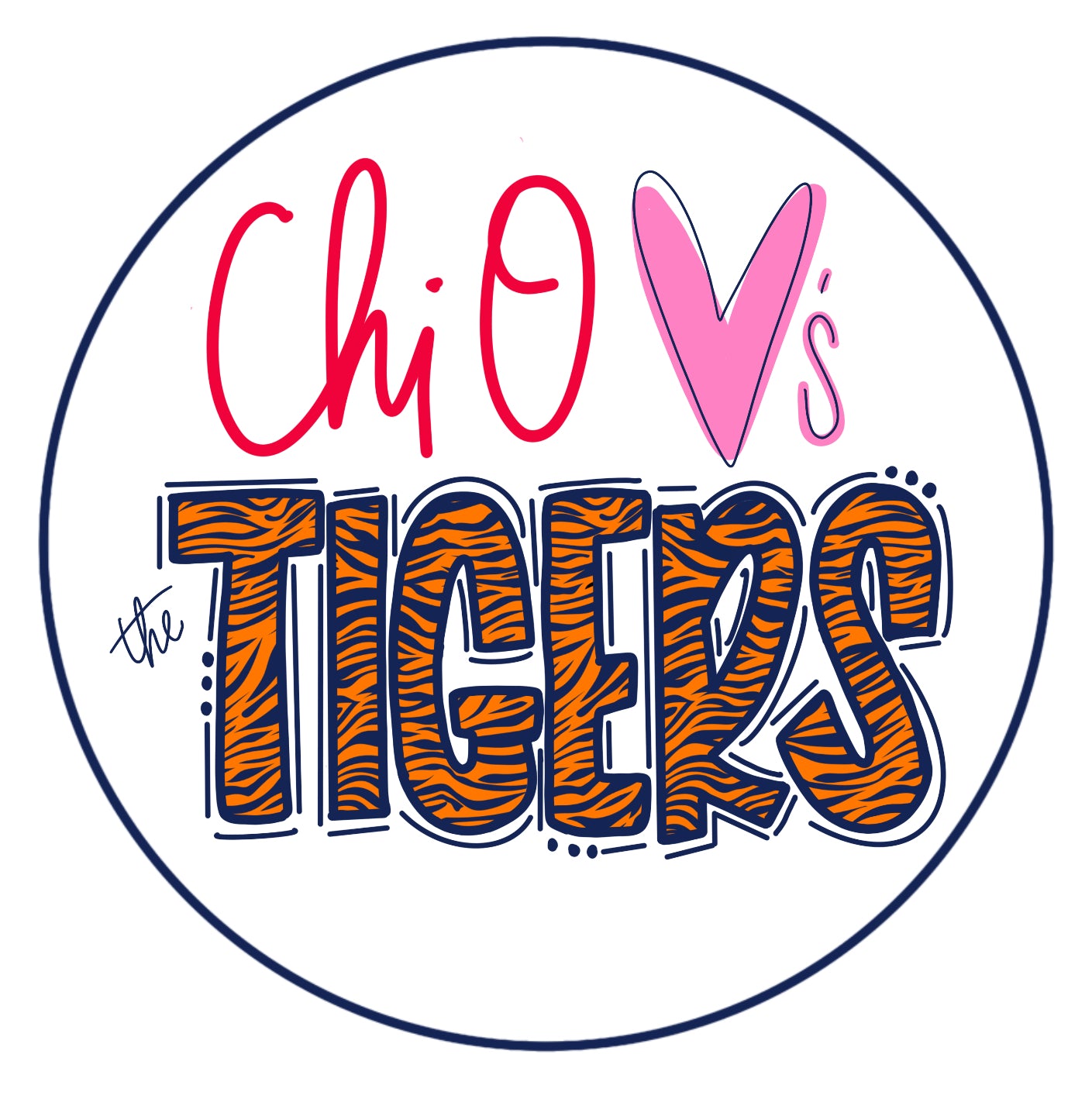 AUBURN CHI OMEGA TIGER PRINT SPIRIT BUTTON