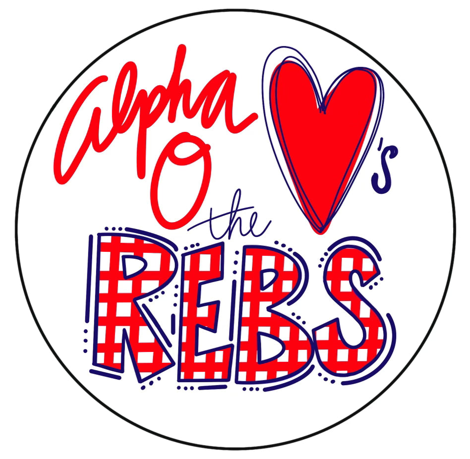 OLE MISS ALPHA OMICRON PI LOVES THE REBS- Gingham Spirit Button