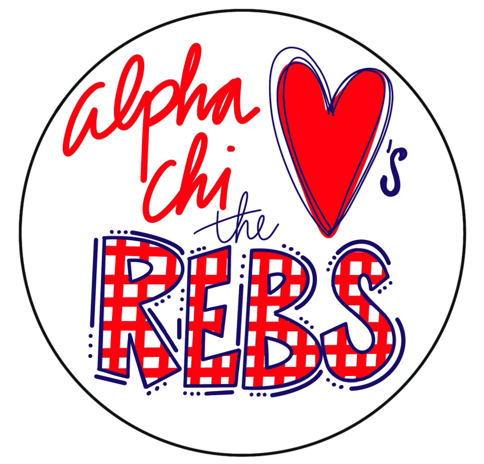 OLE MISS ALPHA CHI OMEGA LOVES THE REBS- Gingham Spirit Button