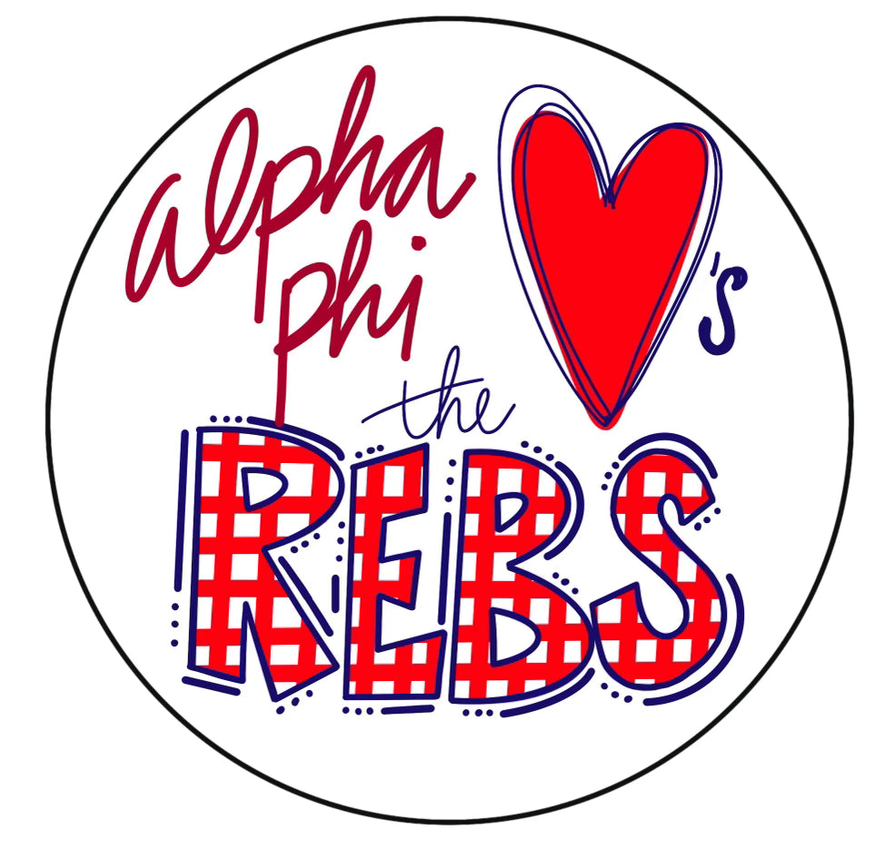 OLE MISS ALPHA PHI LOVES THE REBS- Gingham Spirit Button
