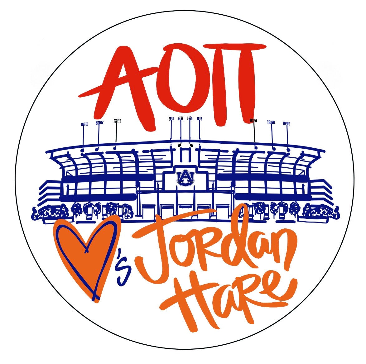 AUBURN ALPHA OMICRON PI LOVES JORDAN HARE SPIRIT BUTTON