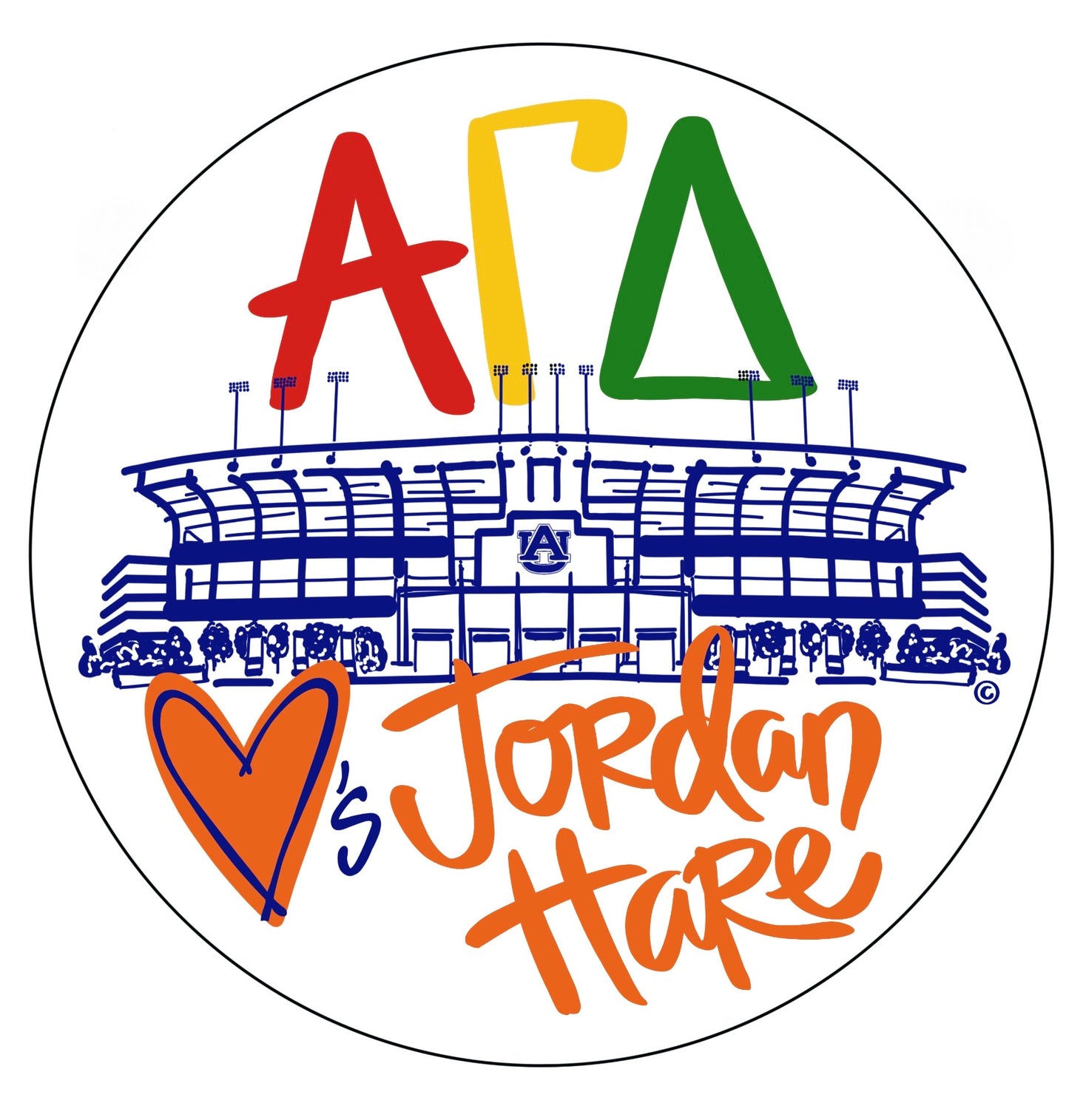 AUBURN ALPHA GAMMA DELTA LOVES JORDAN HARE SPIRIT BUTTON