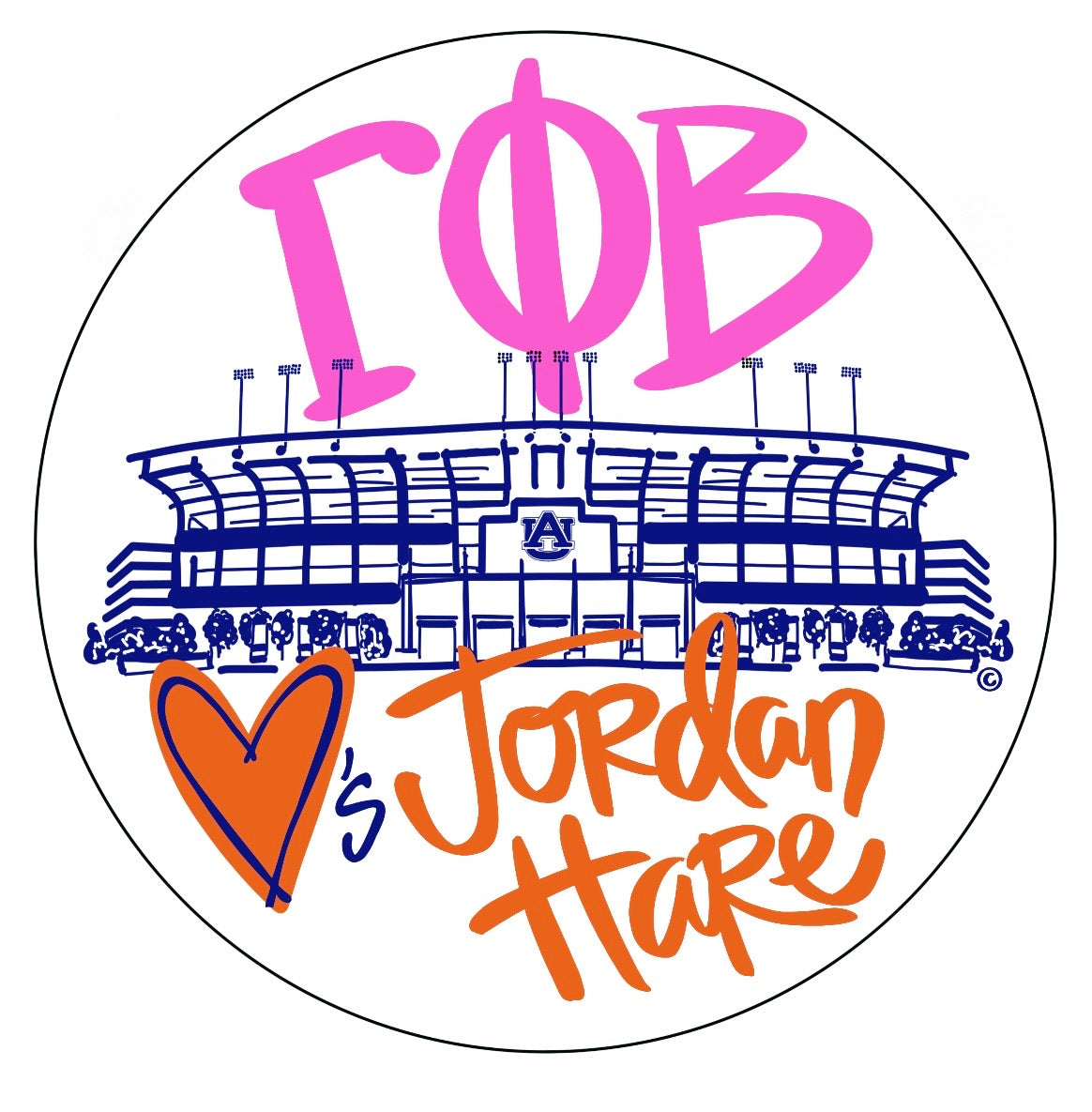AUBURN GAMMA PHI BETA LOVES JORDAN HARE SPIRIT BUTTON