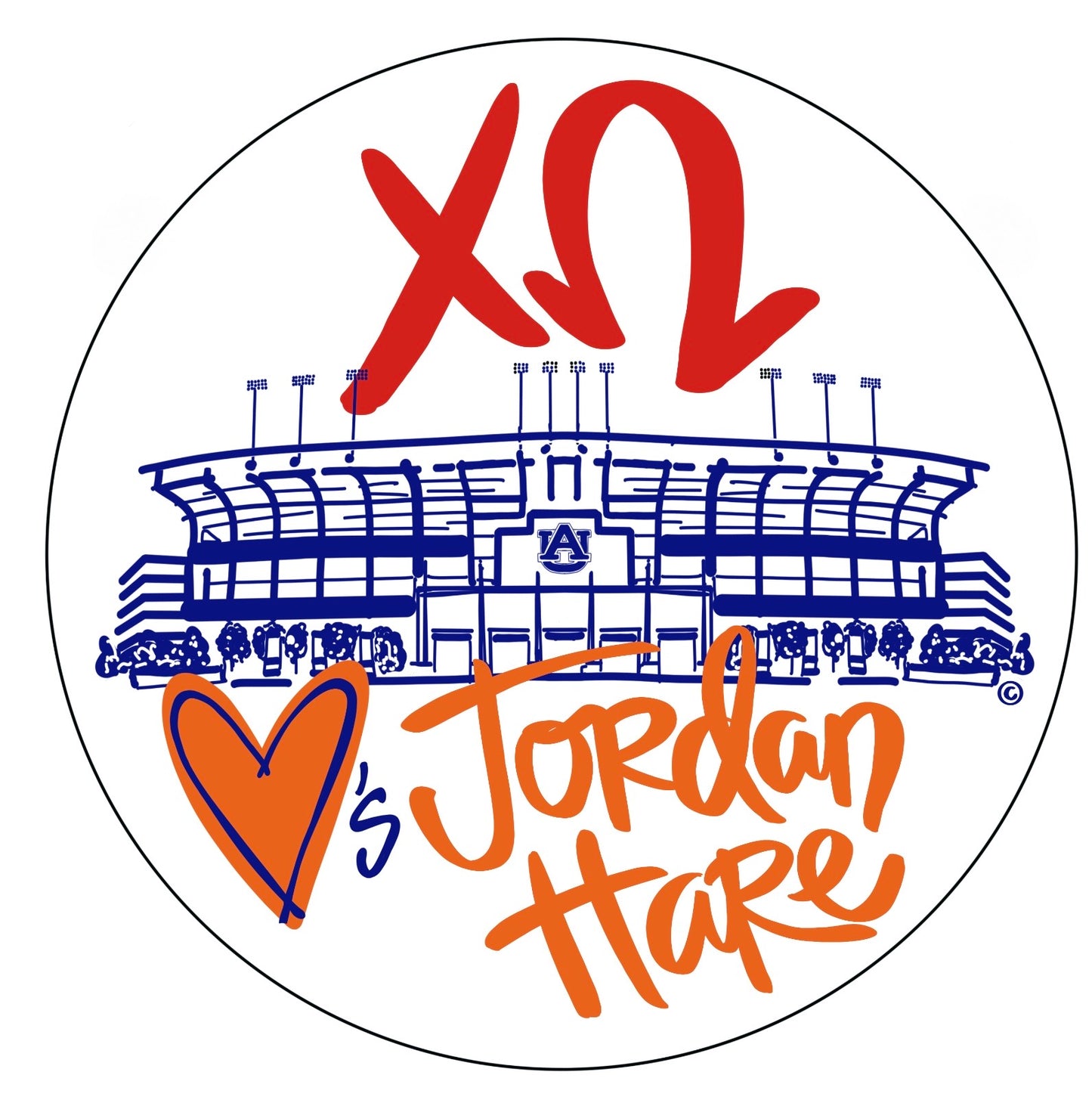 AUBURN CHI OMEGA LOVES JORDAN HARE SPIRIT BUTTON