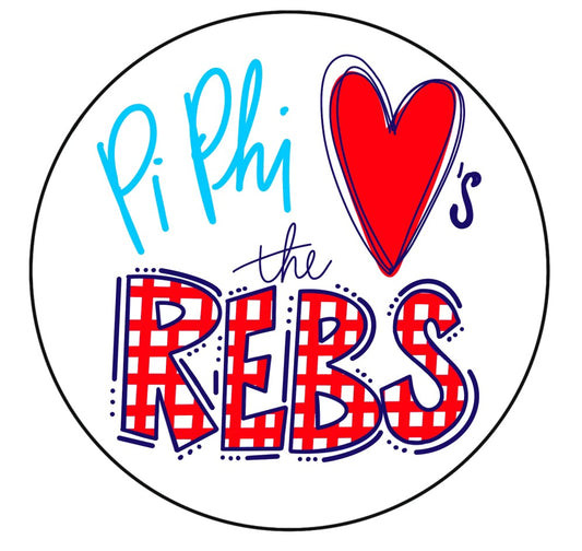 OLE MISS PI BETA PHI LOVES THE REBS- Gingham Spirit Button