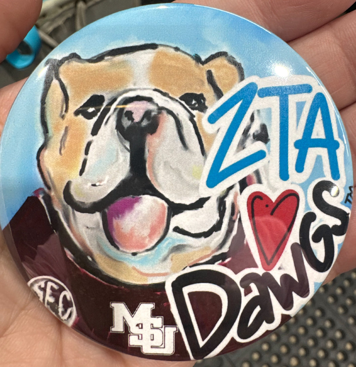 MSU ZETA TAU ALPHA BULLDOG MASCOT SPIRIT BUTTON