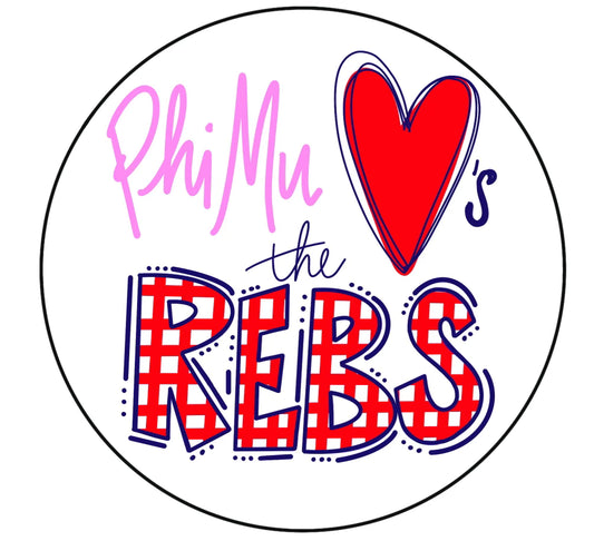 OLE MISS PHI MU LOVES THE REBS- Gingham Spirit Button