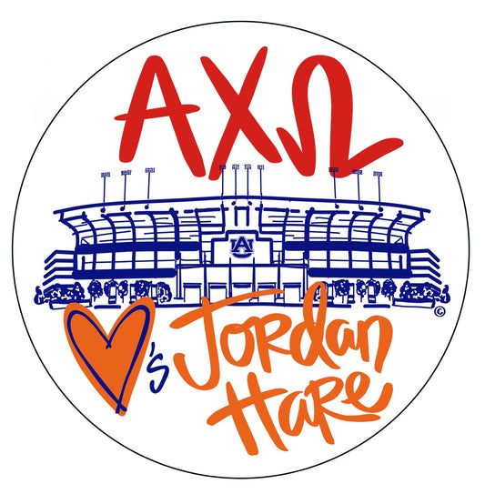 AUBURN ALPHA CHI OMEGA LOVES JORDAN HARE SPIRIT BUTTON